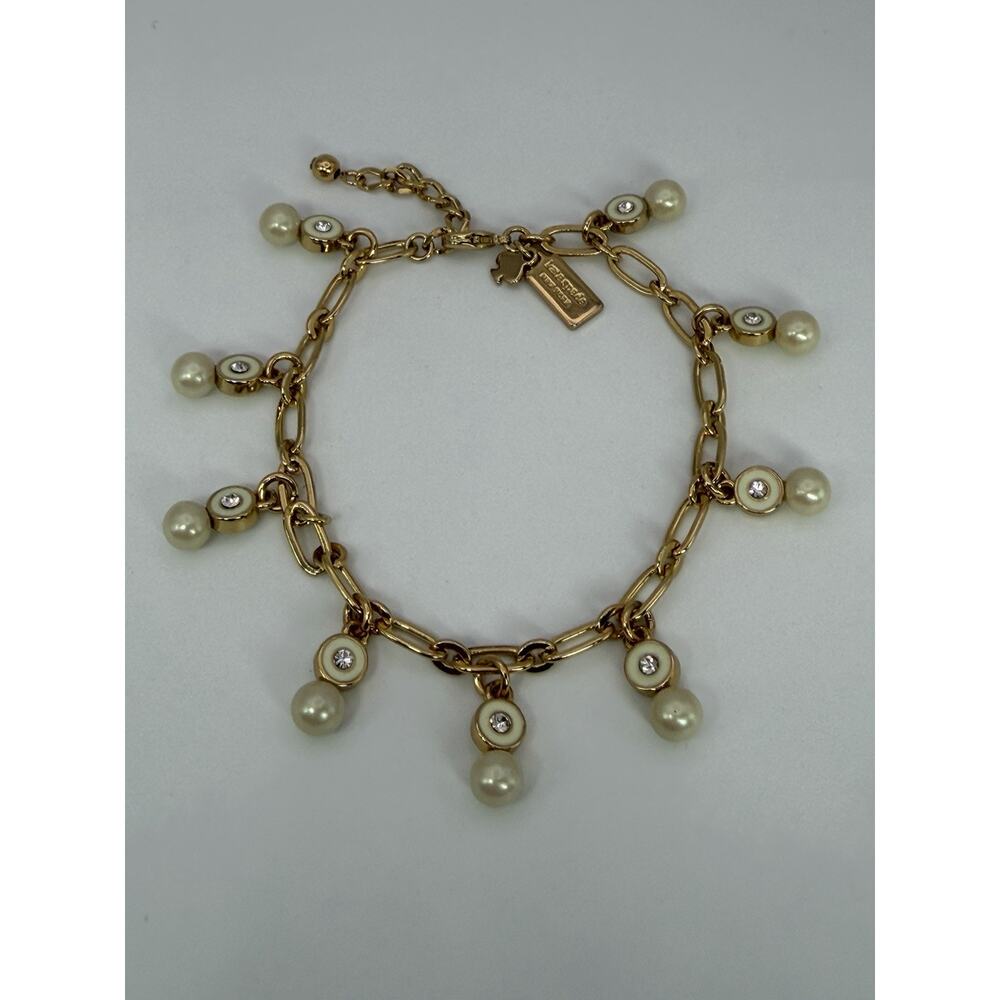 Kate Spade Pearly Delight Charm Bracelet Gold Tone Faux Pearls Crystal Charms - Picture 4 of 7